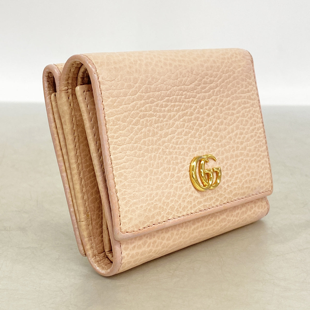 【6ib2889】グッチ 三つ折り財布 GGマーモント 474746 レザー ピンク ゴールド金具【中古】レディース