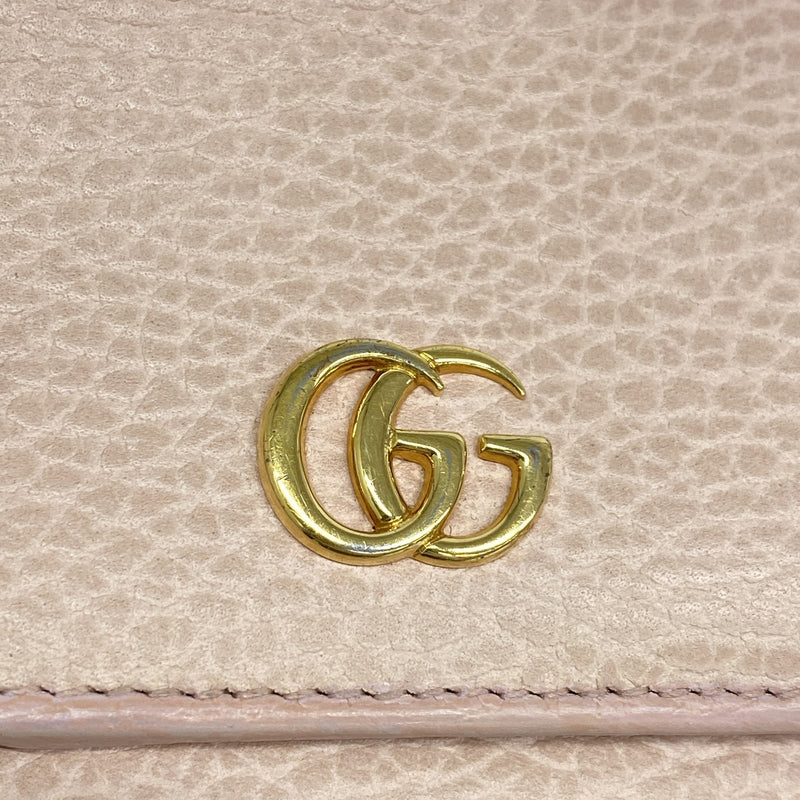 【6ib2889】グッチ 三つ折り財布 GGマーモント 474746 レザー ピンク ゴールド金具【中古】レディース