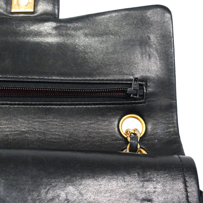 【6ib2899】シャネル ショルダーバッグ マトラッセ Wフラップ Wチェーン ラムスキン ブラック ゴールド金具【中古】レディース