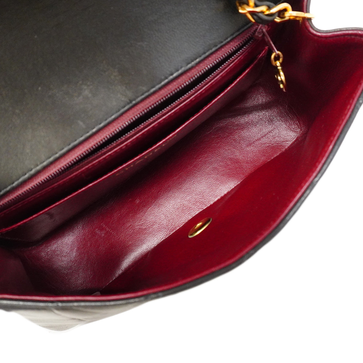 【6ib2900】シャネル ショルダーバッグ ダイアナ チェーンショルダー ラムスキン ブラック ゴールド金具【中古】レディース