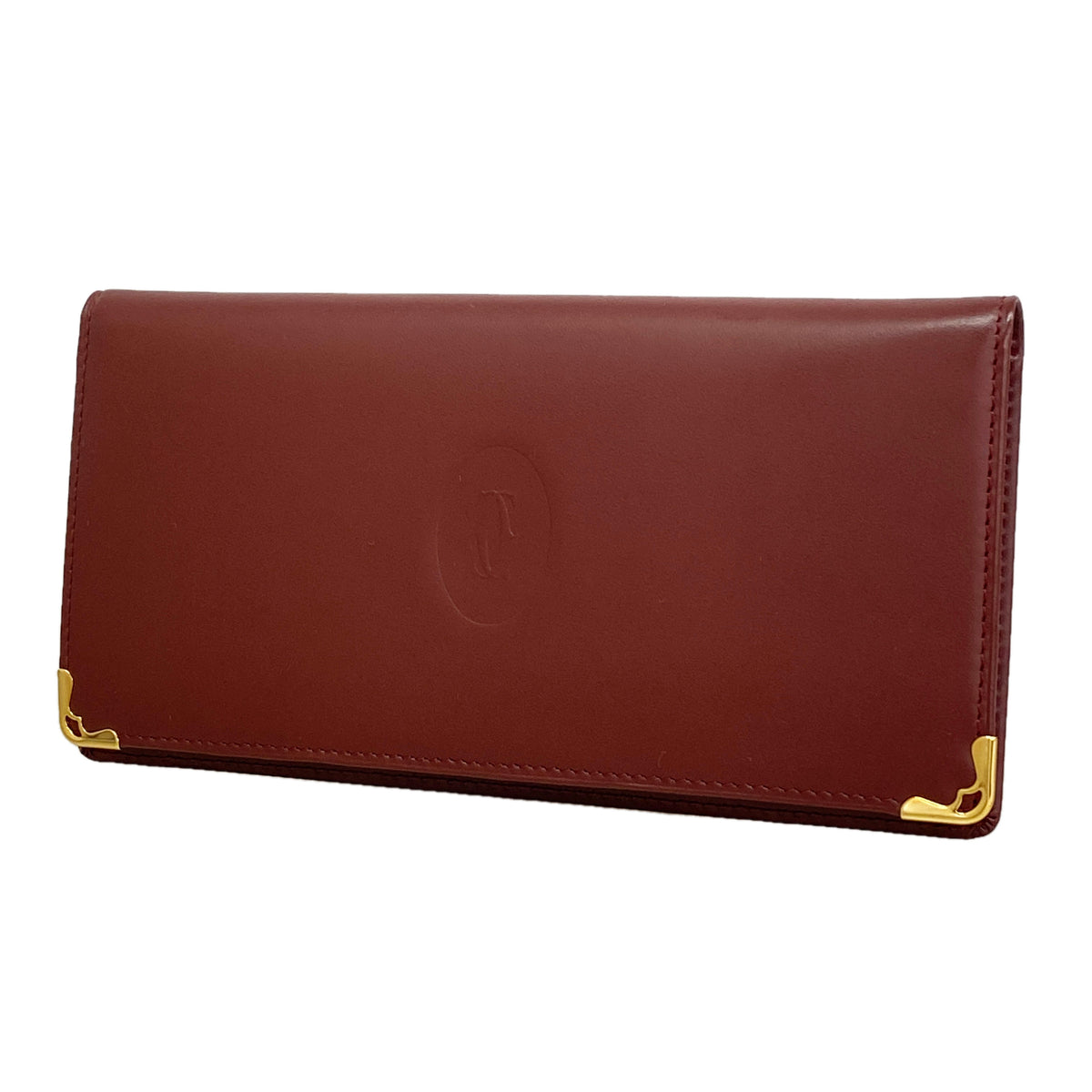 【6ib2901】カルティエ 長札入れ マスト レザー ボルドー ゴールド金具【中古】レディース