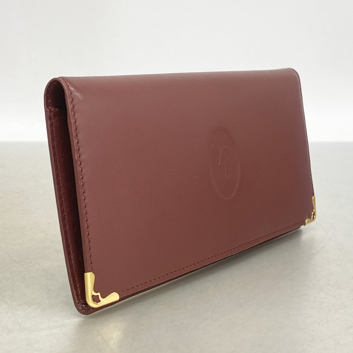 【6ib2901】カルティエ 長札入れ マスト レザー ボルドー ゴールド金具【中古】レディース