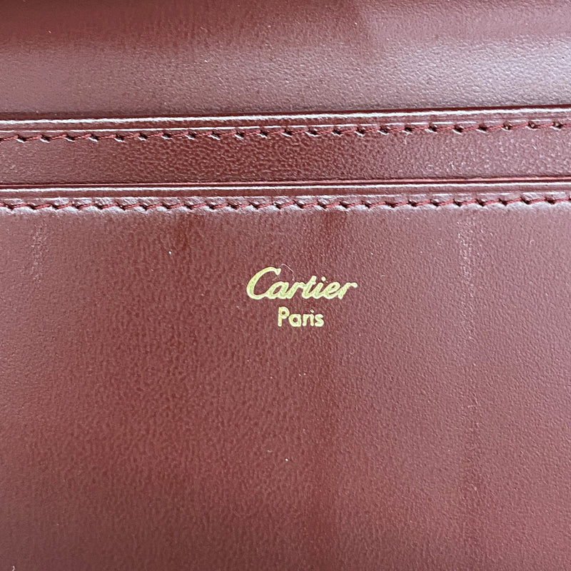 【6ib2901】カルティエ 長札入れ マスト レザー ボルドー ゴールド金具【中古】レディース