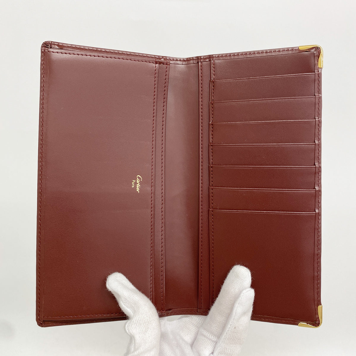【6ib2901】カルティエ 長札入れ マスト レザー ボルドー ゴールド金具【中古】レディース