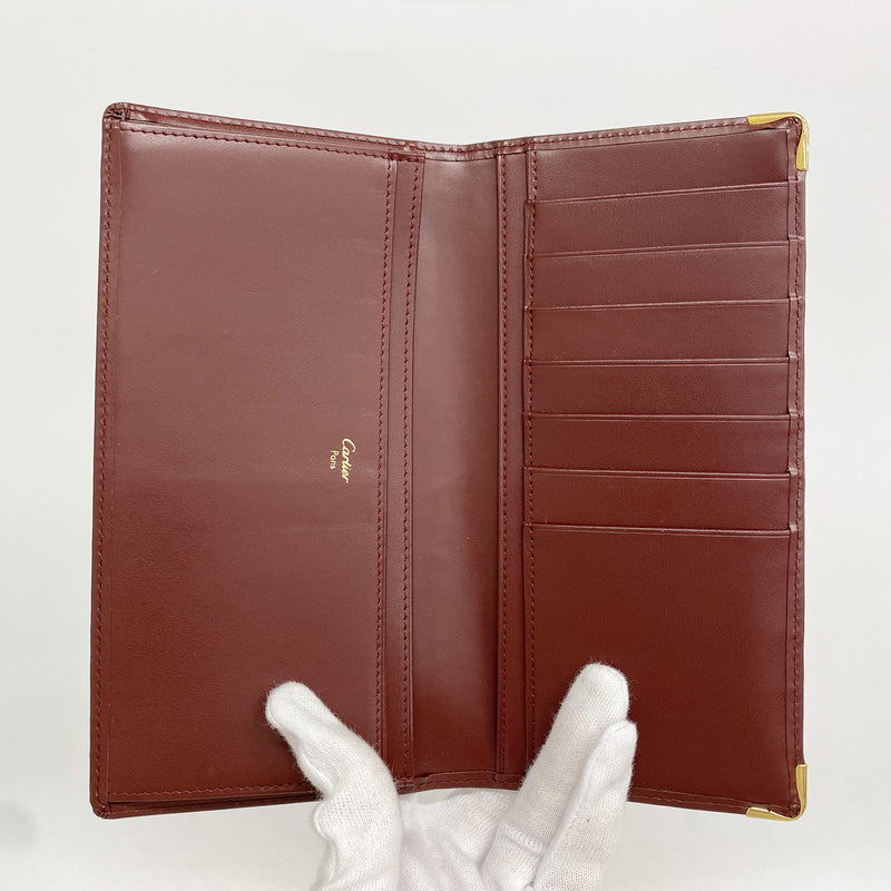 【6ib2901】カルティエ 長札入れ マスト レザー ボルドー ゴールド金具【中古】レディース