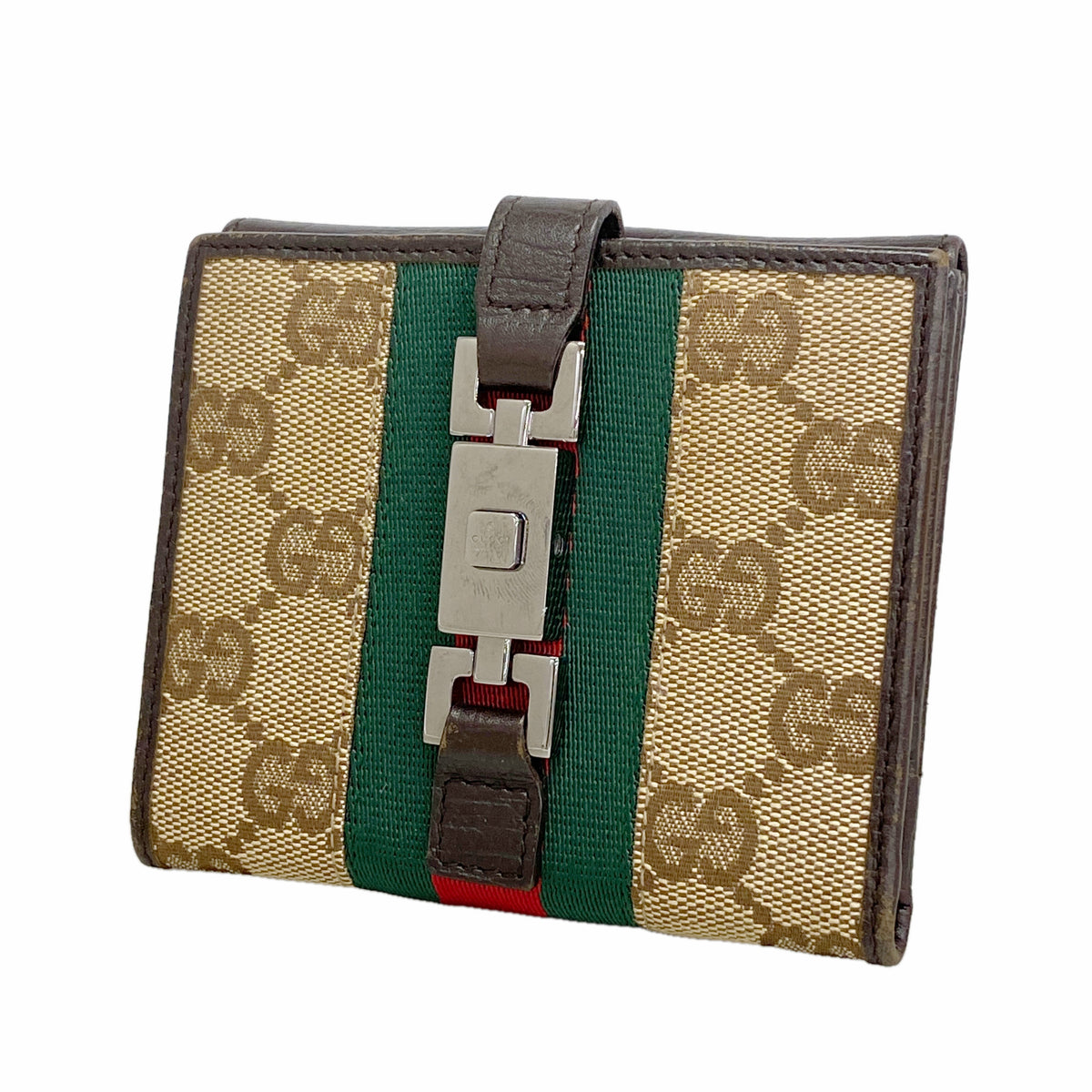 【6ib2903】グッチ 財布 GGキャンバス/シェリーライン ジャッキー 05470 キャンバス ベージュ ブラウン シルバー金具【中古】メンズ レディース ユニセックス