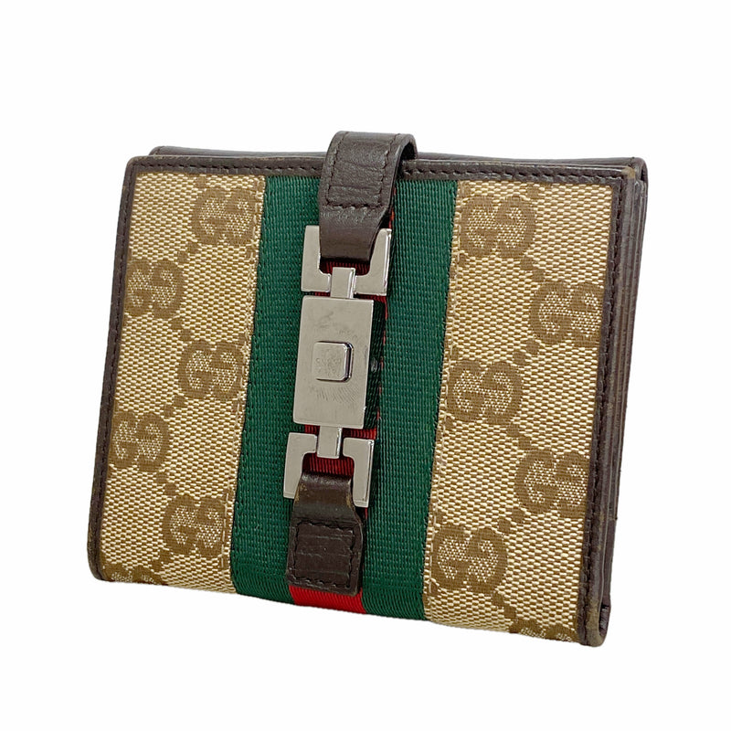 【6ib2903】グッチ 財布 GGキャンバス/シェリーライン ジャッキー 05470 キャンバス ベージュ ブラウン シルバー金具【中古】メンズ レディース ユニセックス