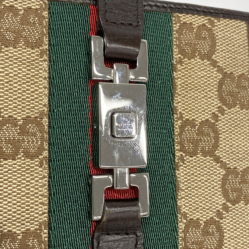【6ib2903】グッチ 財布 GGキャンバス/シェリーライン ジャッキー 05470 キャンバス ベージュ ブラウン シルバー金具【中古】メンズ レディース ユニセックス