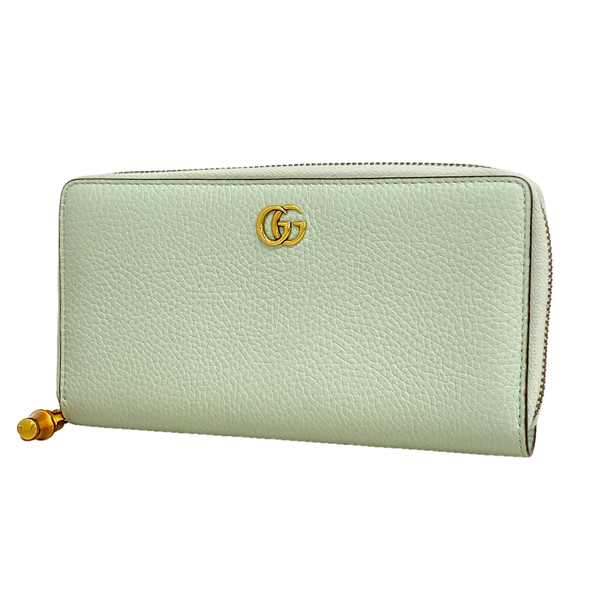 【6ib2904】グッチ 長財布 GGマーモント バンブー 739499 レザー ライトグリーン ゴールド金具【中古】レディース