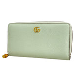 【6ib2904】グッチ 長財布 GGマーモント バンブー 739499 レザー ライトグリーン ゴールド金具【中古】レディース
