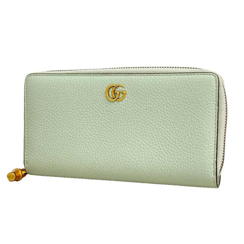 【6ib2904】グッチ 長財布 GGマーモント バンブー 739499 レザー ライトグリーン ゴールド金具【中古】レディース