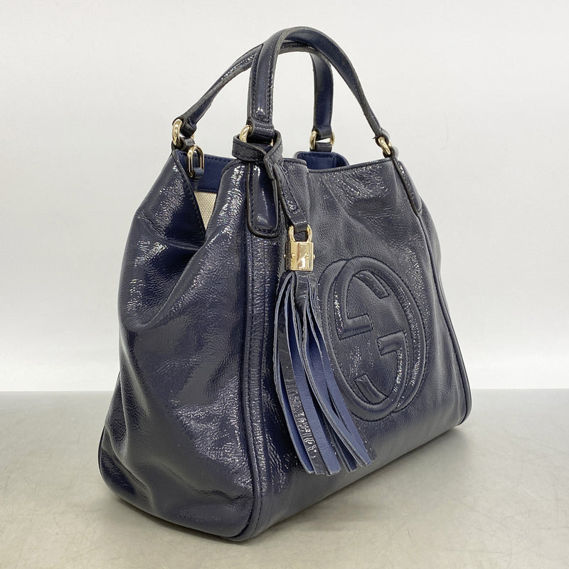 【6ib2905】グッチ ハンドバッグ ソーホー 336751 エナメル ネイビー シャンパンゴールド金具 2wayバッグ【中古】レディース
