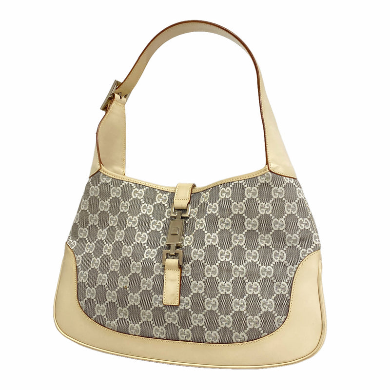 【6ib2907】グッチ ショルダーバッグ GGキャンバス/ジャッキー 001 3306 3444 キャンバス アイボリー グレー シルバー金具【中古】レディース