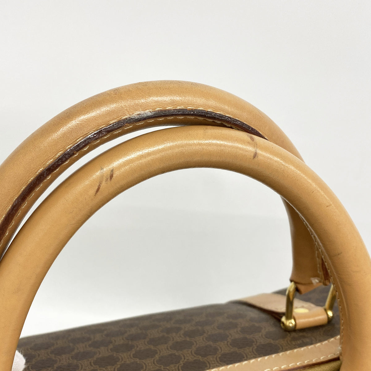 【6ib2910】セリーヌ ボストンバッグ マカダム PVC ブラウン ゴールド金具【中古】メンズ レディース ユニセックス