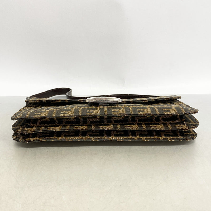 【6ib2921】フェンディ ショルダーバッグ ズッカ ナイロンキャンバス ブラウン シルバー金具【中古】レディース