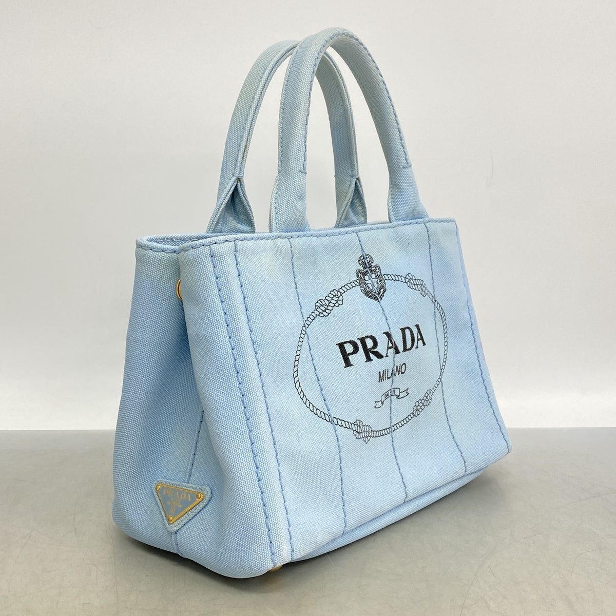 【6ib2923】プラダ トートバッグ カナパ キャンバス ゴールド金具 2wayバッグ【中古】レディース