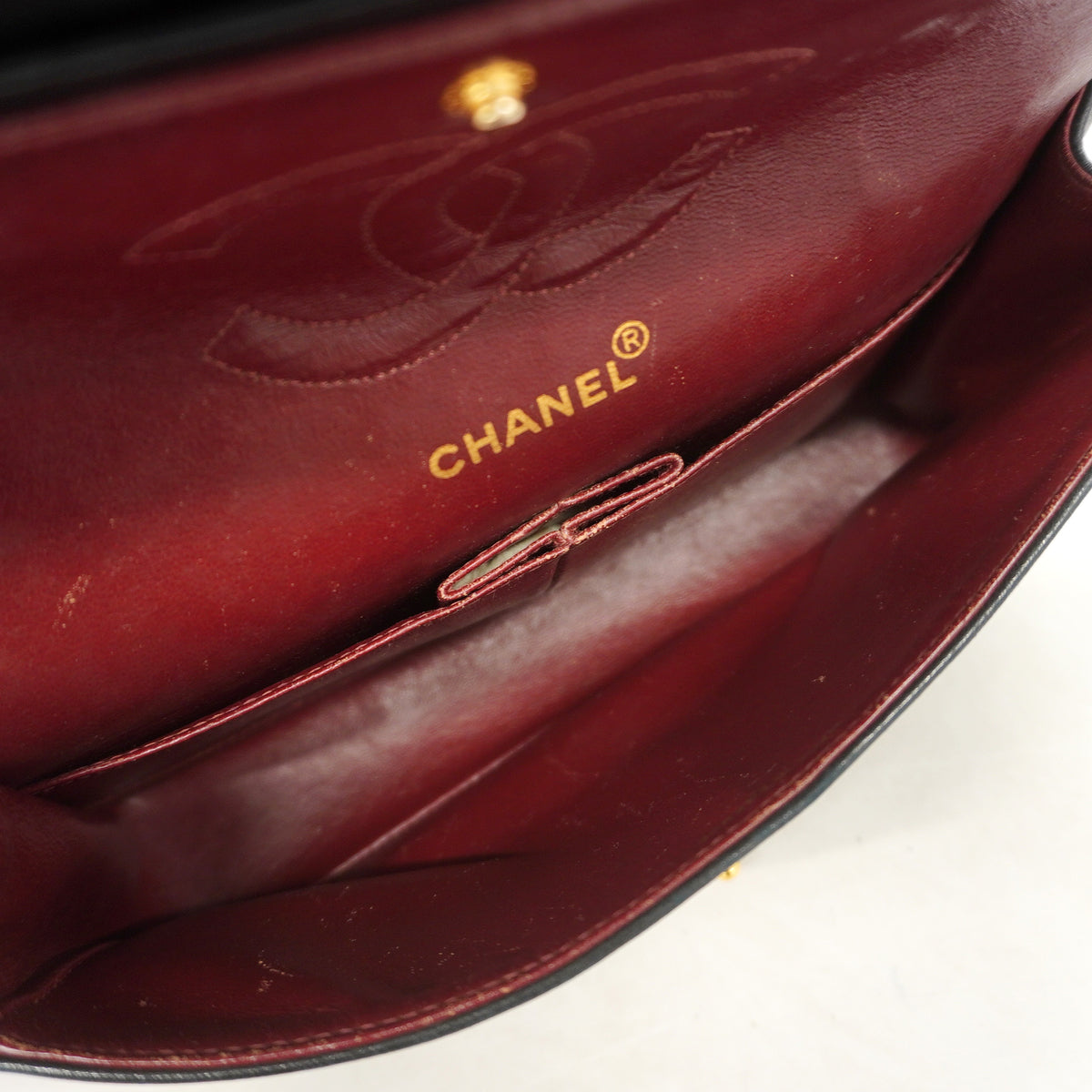 【6ib2964】シャネル ショルダーバッグ Vステッチ Wフラップ Wチェーン ラムスキン ブラック ゴールド金具【中古】レディース