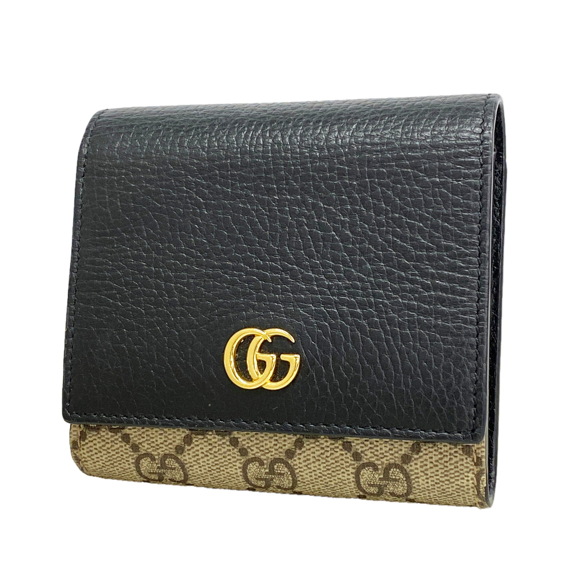 【6ib2983】グッチ 財布 GGマーモント/GGスプリーム 598587 レザー ブラック ベージュ ゴールド金具【中古】レディース