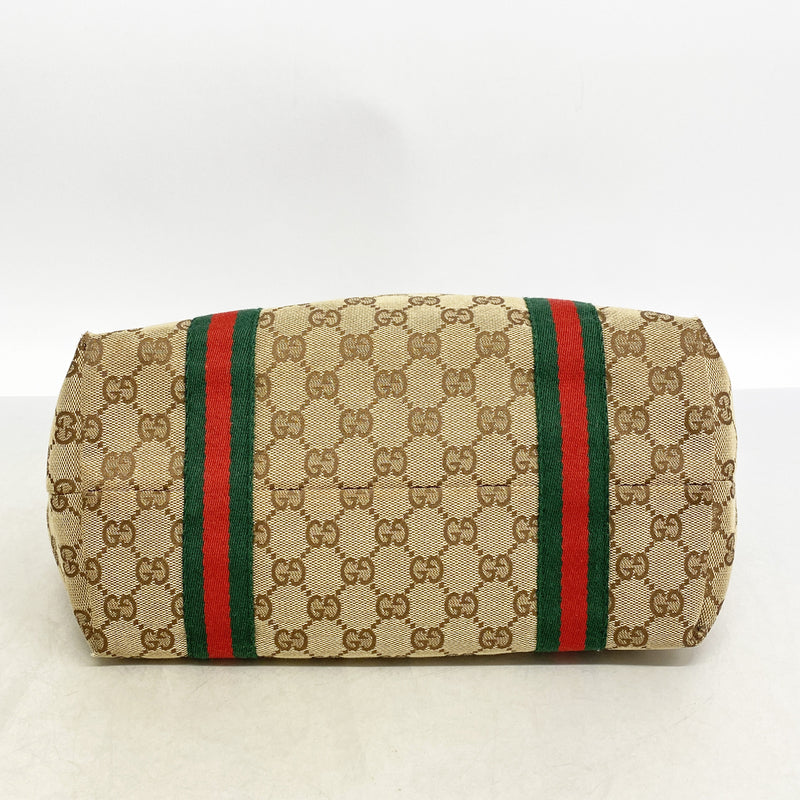 【6ib2984】グッチ トートバッグ GGキャンバス/シェリーライン 137396 キャンバス ベージュ ブラウン ゴールド金具【中古】レディース