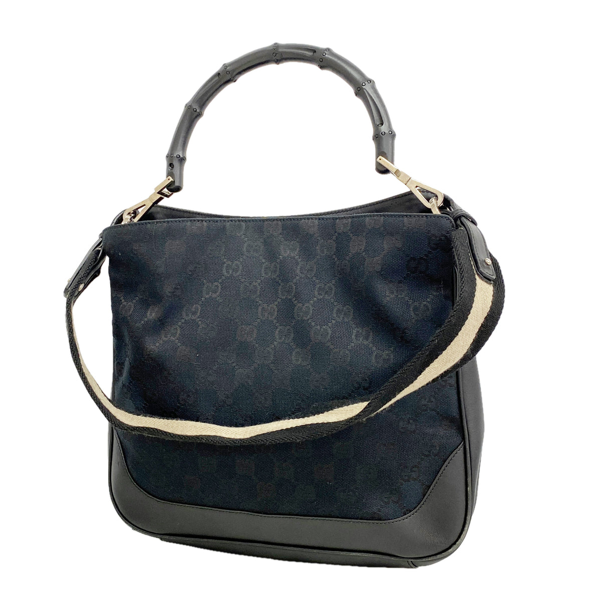 【6ib2986】グッチ ハンドバッグ GGキャンバス/バンブー 001 4095 キャンバス ブラック シルバー金具 2wayバッグ【中古】レディース