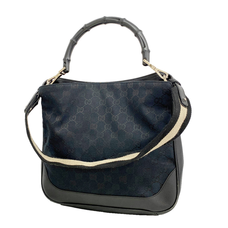 【6ib2986】グッチ ハンドバッグ GGキャンバス/バンブー 001 4095 キャンバス ブラック シルバー金具 2wayバッグ【中古】レディース