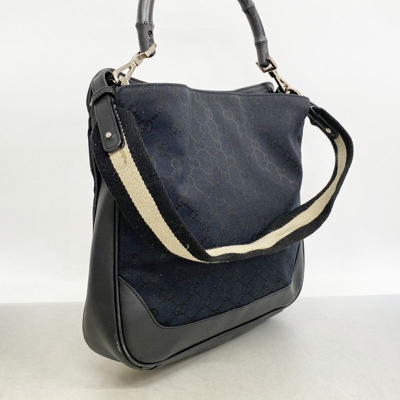 【6ib2986】グッチ ハンドバッグ GGキャンバス/バンブー 001 4095 キャンバス ブラック シルバー金具 2wayバッグ【中古】レディース