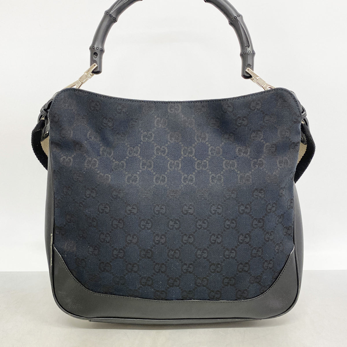 【6ib2986】グッチ ハンドバッグ GGキャンバス/バンブー 001 4095 キャンバス ブラック シルバー金具 2wayバッグ【中古】レディース