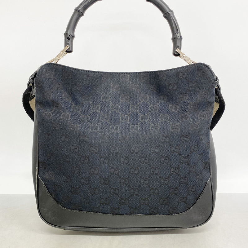 【6ib2986】グッチ ハンドバッグ GGキャンバス/バンブー 001 4095 キャンバス ブラック シルバー金具 2wayバッグ【中古】レディース
