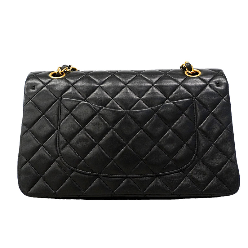 【6ib2994】シャネル ショルダーバッグ マトラッセ Wフラップ Wチェーン ラムスキン ブラック ゴールド金具【中古】レディース