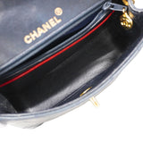 【6ic3008】シャネル ショルダーバッグ ミニマトラッセ チェーンショルダー ラムスキン ネイビー レッド ゴールド金具【中古】レディース