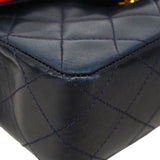 【6ic3008】シャネル ショルダーバッグ ミニマトラッセ チェーンショルダー ラムスキン ネイビー レッド ゴールド金具【中古】レディース
