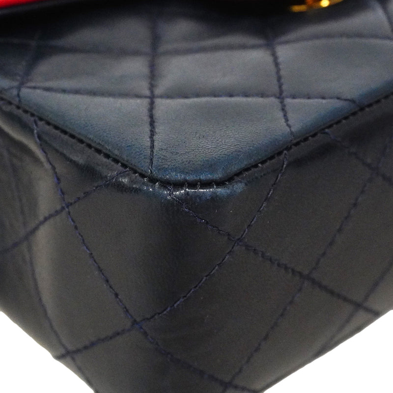【6ic3008】シャネル ショルダーバッグ ミニマトラッセ チェーンショルダー ラムスキン ネイビー レッド ゴールド金具【中古】レディース