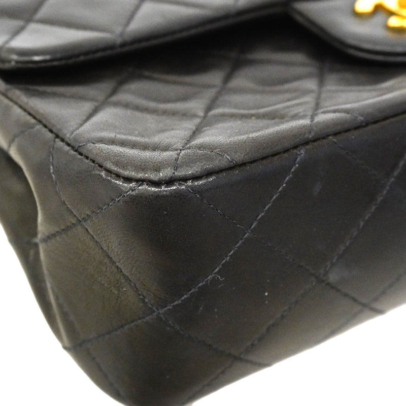 【6ic3009】シャネル ショルダーバッグ マトラッセ Wフラップ Wチェーン ラムスキン ブラック ゴールド金具【中古】レディース