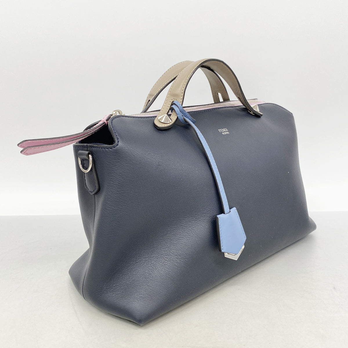 【6ic3016】フェンディ ハンドバッグ バイザウェイ レザー ネイビー シルバー金具 2wayバッグ【中古】レディース