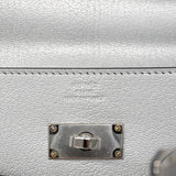 【6ic3028】エルメス ショルダーウォレット ケリーロングトゥーゴー シェーブルシャムキラ アルジャン シルバー金具 K刻印【中古】レディース