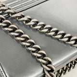 【6ic3049】シャネル ショルダーバッグ ボーイシャネル チェーンショルダー パテントレザー グレー シルバー金具【中古】レディース