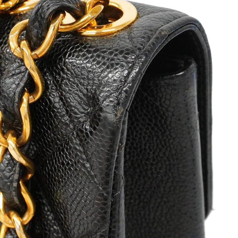 【6ic3087】シャネル ショルダーバッグ デカマトラッセ Wチェーン キャビアスキン ブラック ゴールド金具【中古】レディース