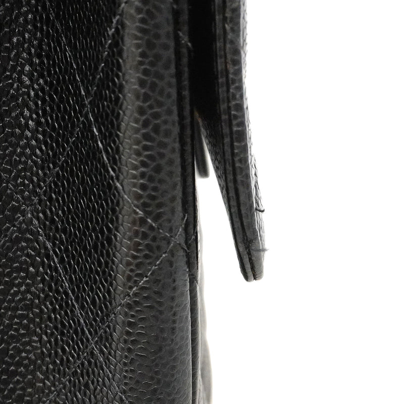 【6ic3087】シャネル ショルダーバッグ デカマトラッセ Wチェーン キャビアスキン ブラック ゴールド金具【中古】レディース