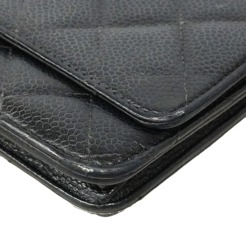 【6ic3090】シャネル ショルダーウォレット マトラッセ チェーンショルダー キャビアスキン ブラック ゴールド金具【中古】レディース