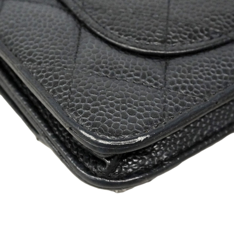 【6ic3090】シャネル ショルダーウォレット マトラッセ チェーンショルダー キャビアスキン ブラック ゴールド金具【中古】レディース