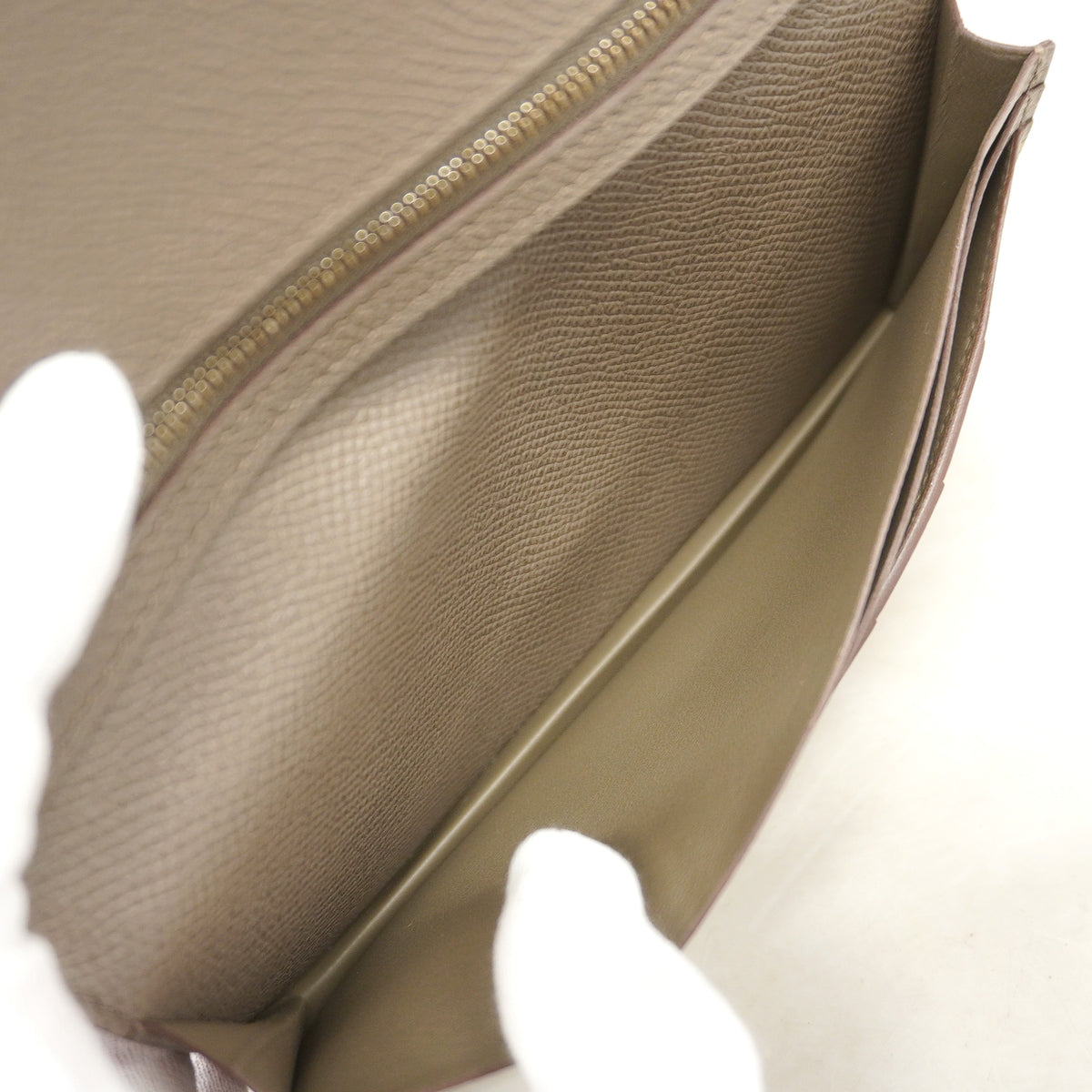 【6ic3098】エルメス 長財布 ベアンスフレ ヴォーエプソン エタン シルバー金具 C刻印【中古】レディース