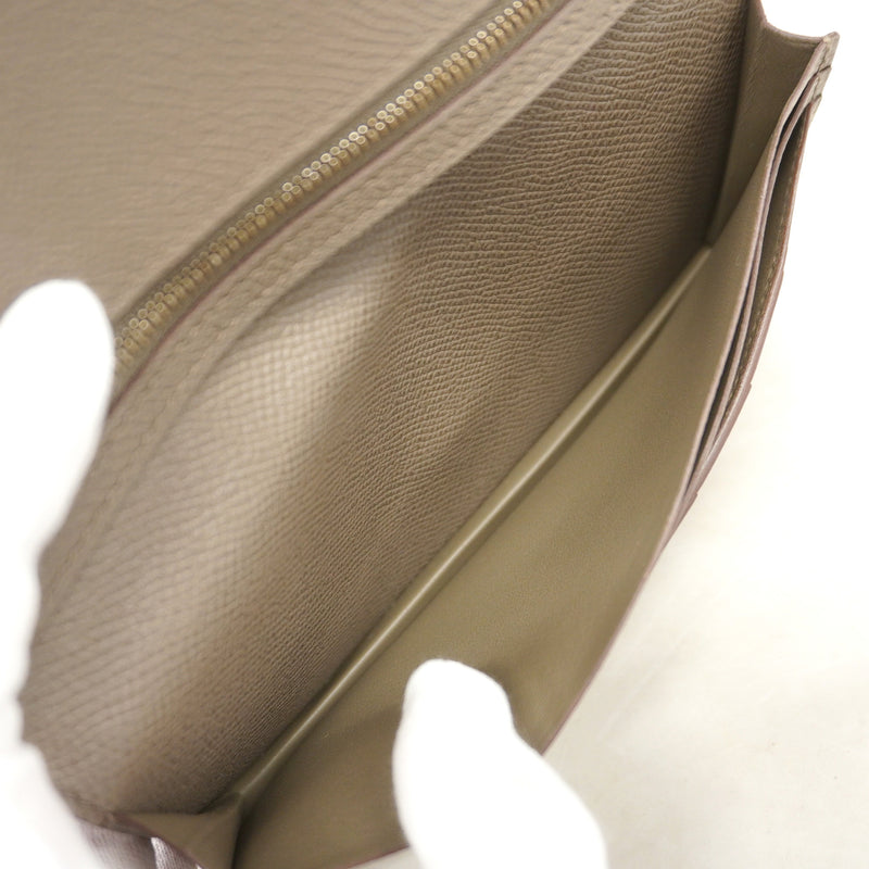 【6ic3098】エルメス 長財布 ベアンスフレ ヴォーエプソン エタン シルバー金具 C刻印【中古】レディース