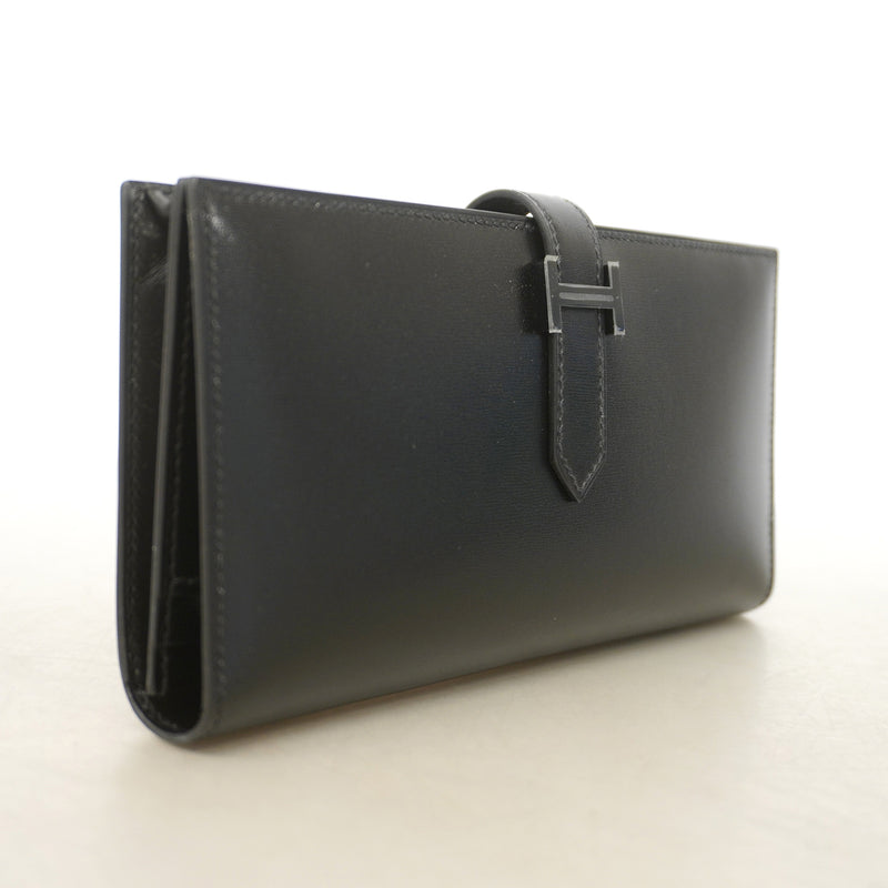 【6ic3099】エルメス 長財布 ベアンスフレ ボックスカーフ ソーブラック シルバー金具 K刻印【中古】メンズ レディース ユニセックス