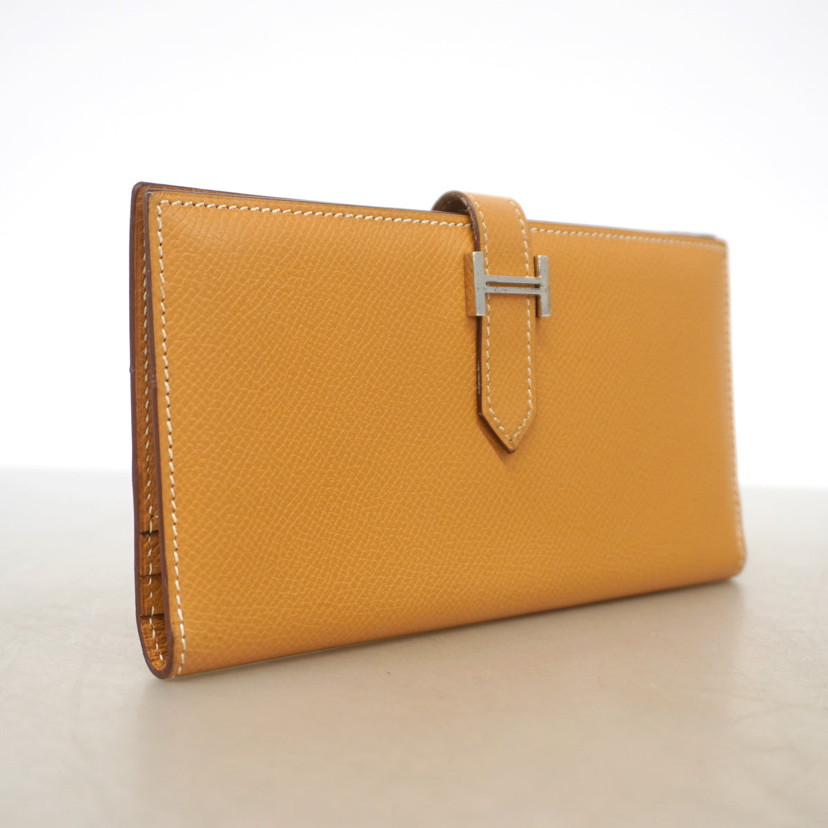 【6ic3100】エルメス 長財布 ベアン ヴォーエプソン ナチュラルサブレ シルバー金具 □J刻印【中古】レディース