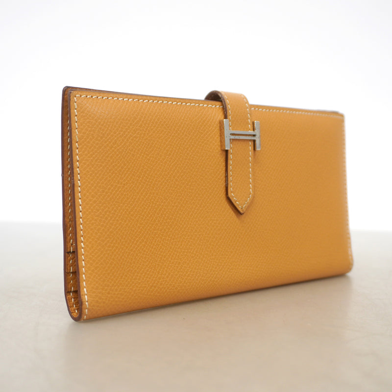 【6ic3100】エルメス 長財布 ベアン ヴォーエプソン ナチュラルサブレ シルバー金具 □J刻印【中古】レディース