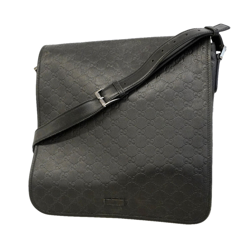 【6ic3104】グッチ ショルダーバッグ グッチシマ 145840 レザー ブラック シルバー金具【中古】メンズ