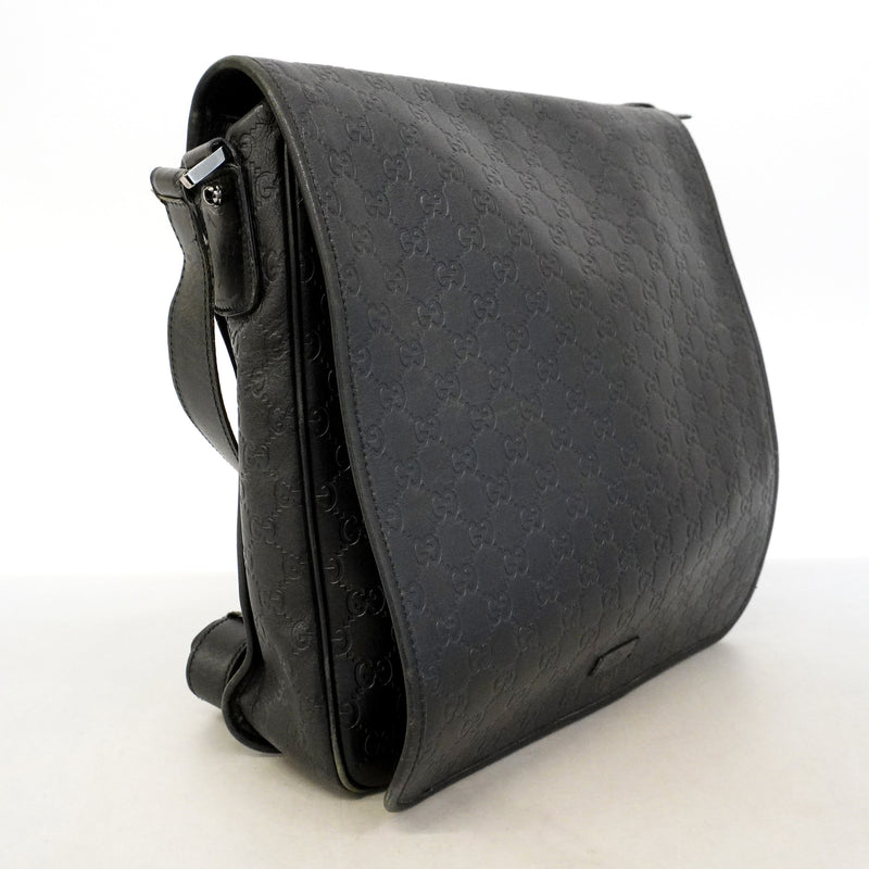 【6ic3104】グッチ ショルダーバッグ グッチシマ 145840 レザー ブラック シルバー金具【中古】メンズ