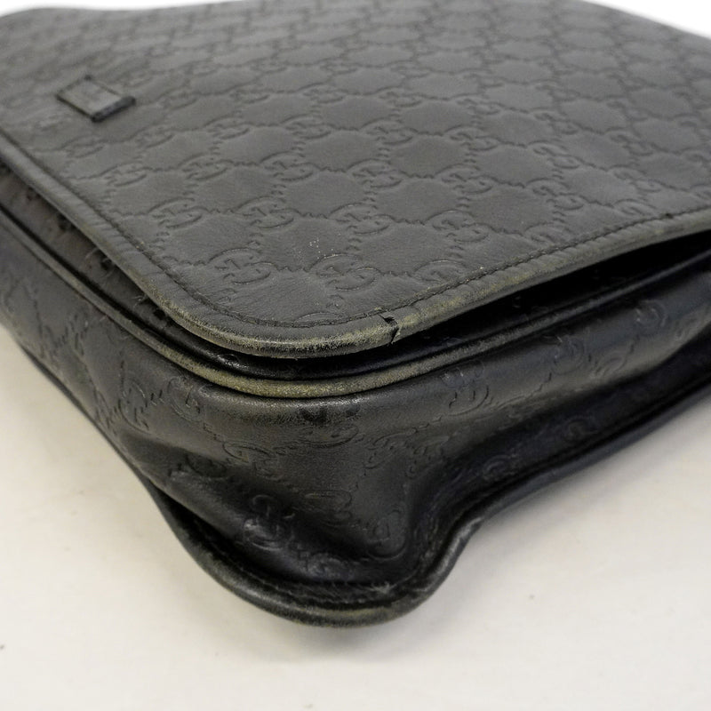 【6ic3104】グッチ ショルダーバッグ グッチシマ 145840 レザー ブラック シルバー金具【中古】メンズ