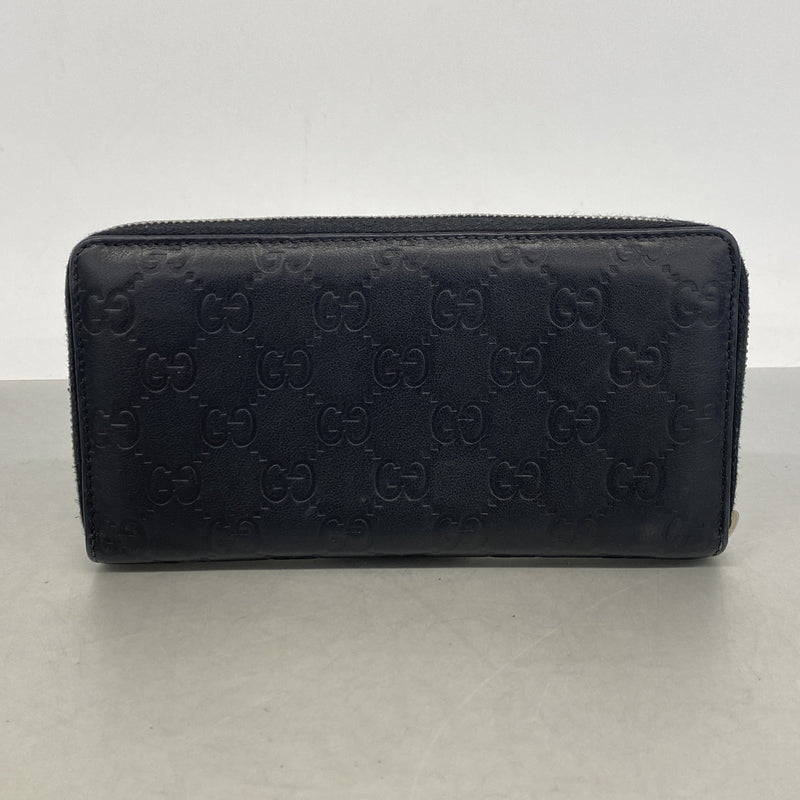 【6ic3130】グッチ 長財布 グッチシマ 233025 レザー ブラック シルバー金具【中古】メンズ