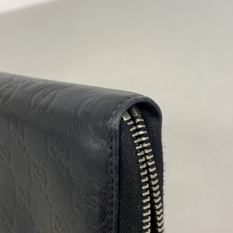【6ic3130】グッチ 長財布 グッチシマ 233025 レザー ブラック シルバー金具【中古】メンズ
